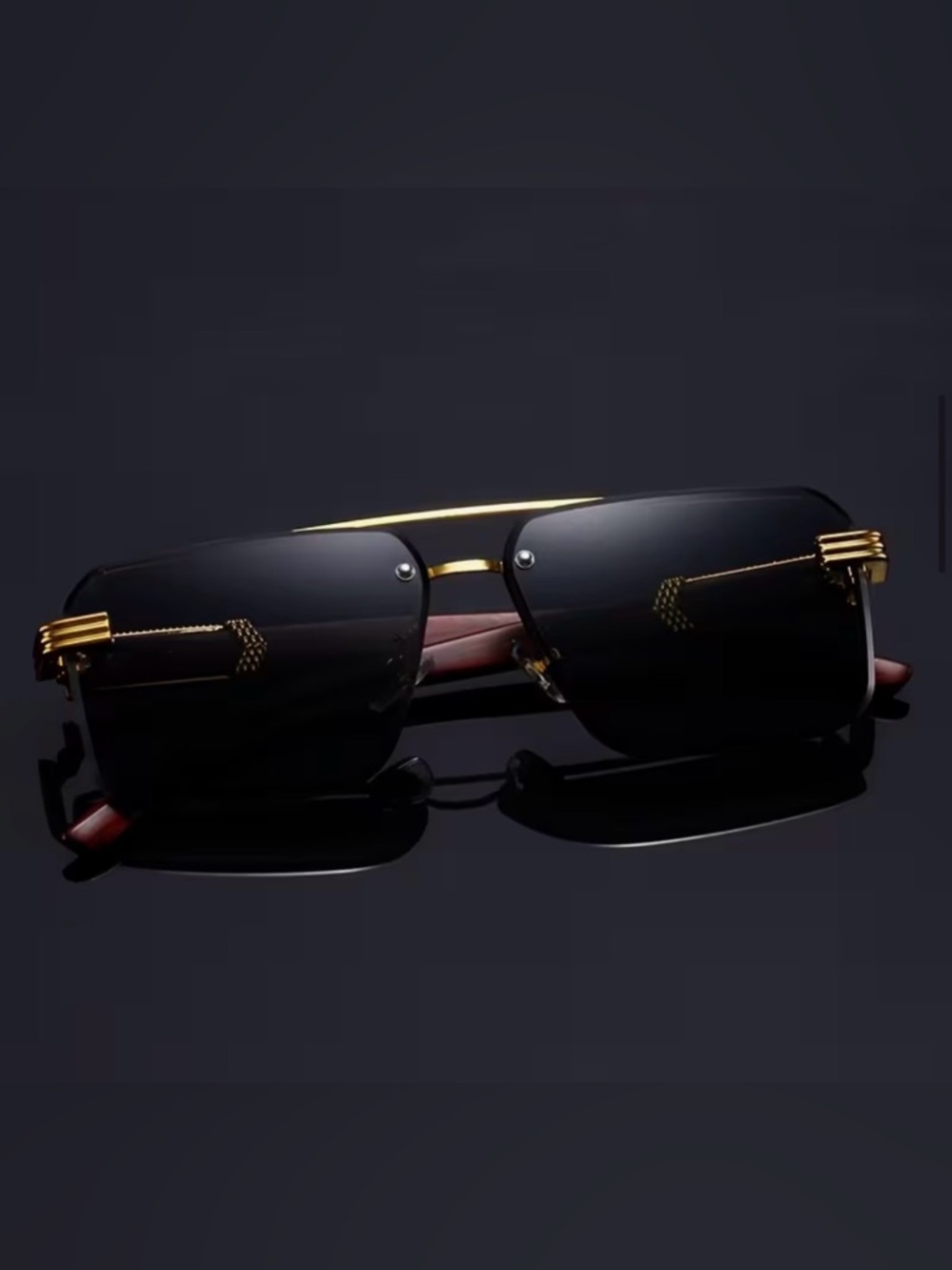 Unisex Double-Bridged Square Rimless Sunglasses in Dark Full Gray Lenses
